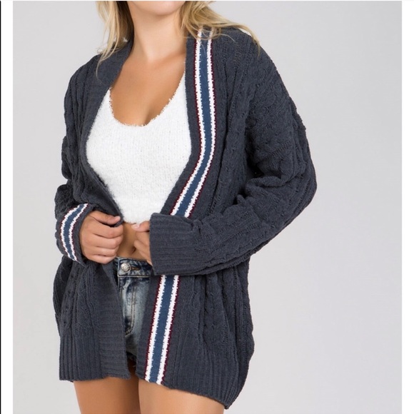 LAST Chenille Varsity Cardigan Cream - Picture 6 of 8